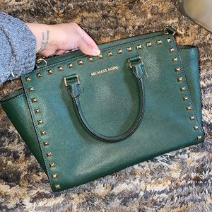 Micheal Kors Forest Green Studded Handbag